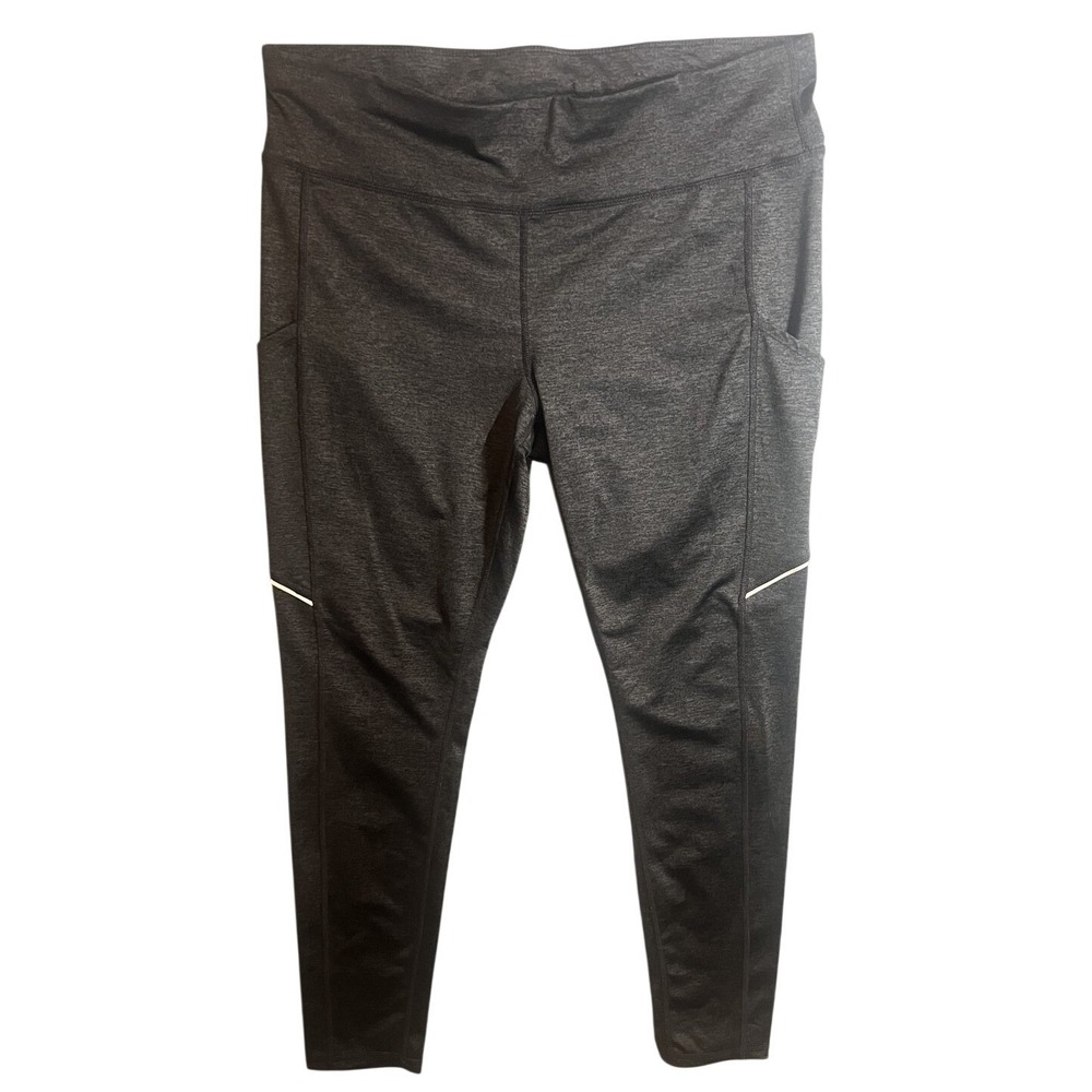 Xersion Women's XL Fitted Leggings Gray Heather Side Pockets Reflective Athletic